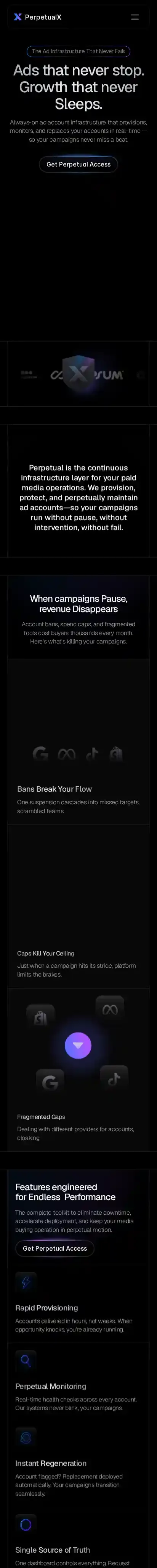 PerpetualX home page on mobile