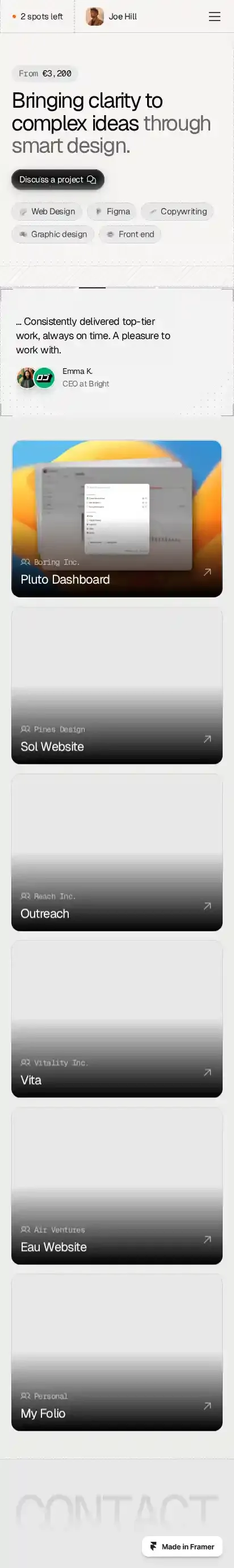 Perrene home page on mobile