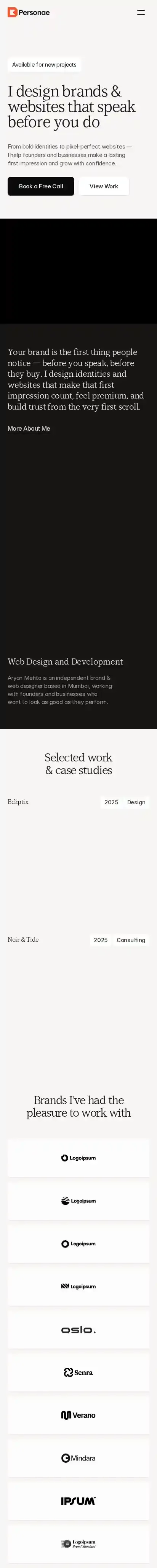 Personae home page on mobile
