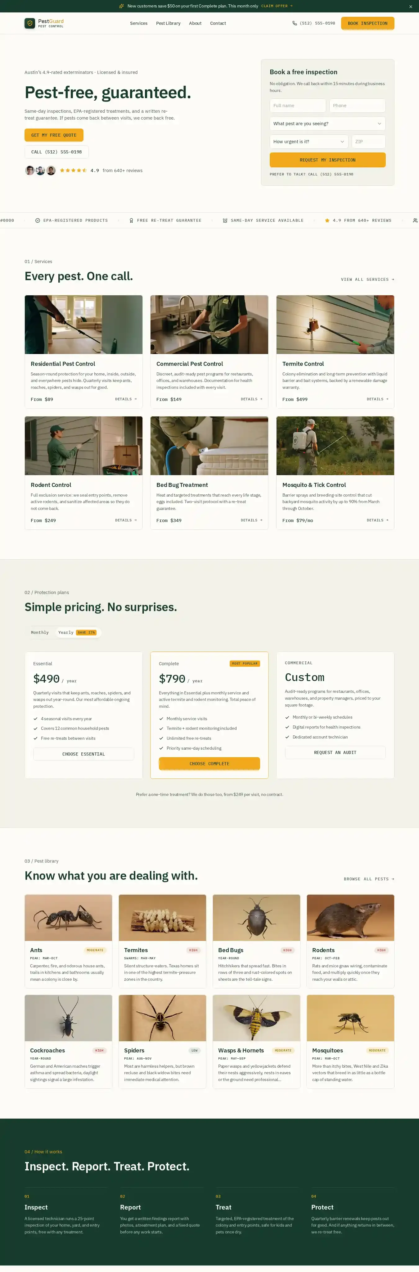 Pest Control home page on desktop