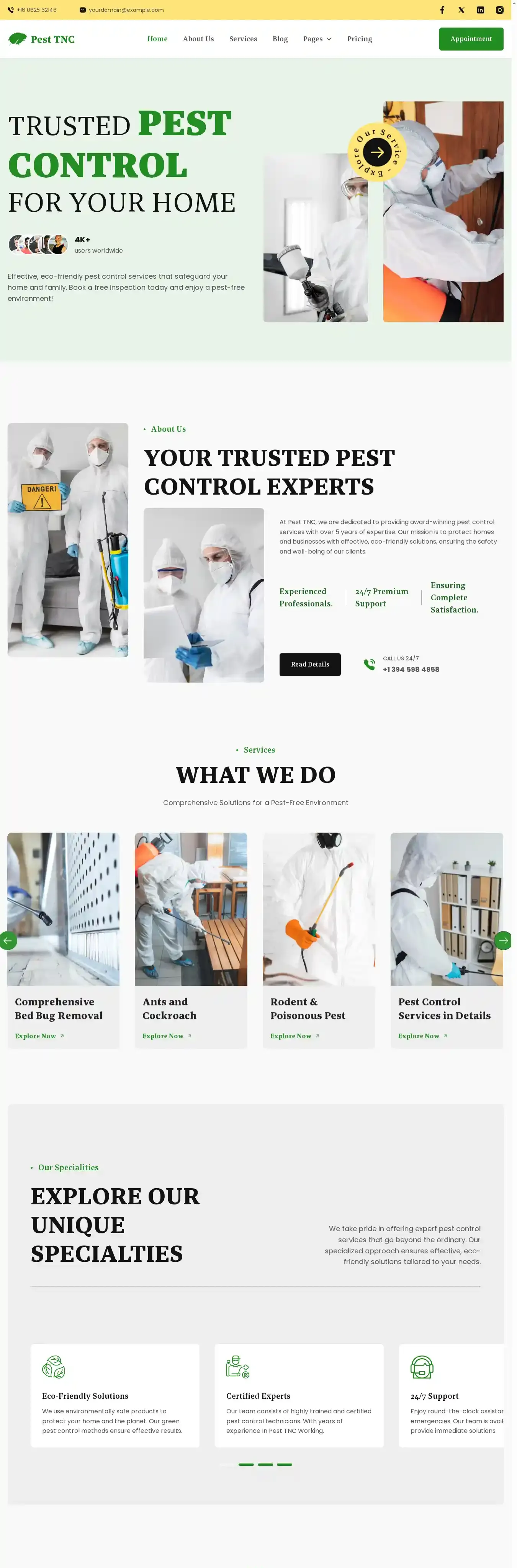 Pest TNC home page on desktop
