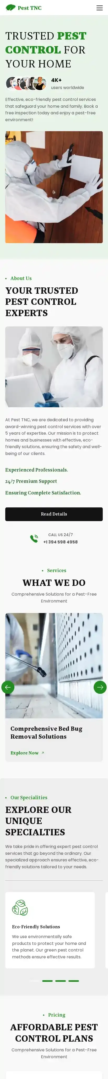 Pest TNC home page on mobile