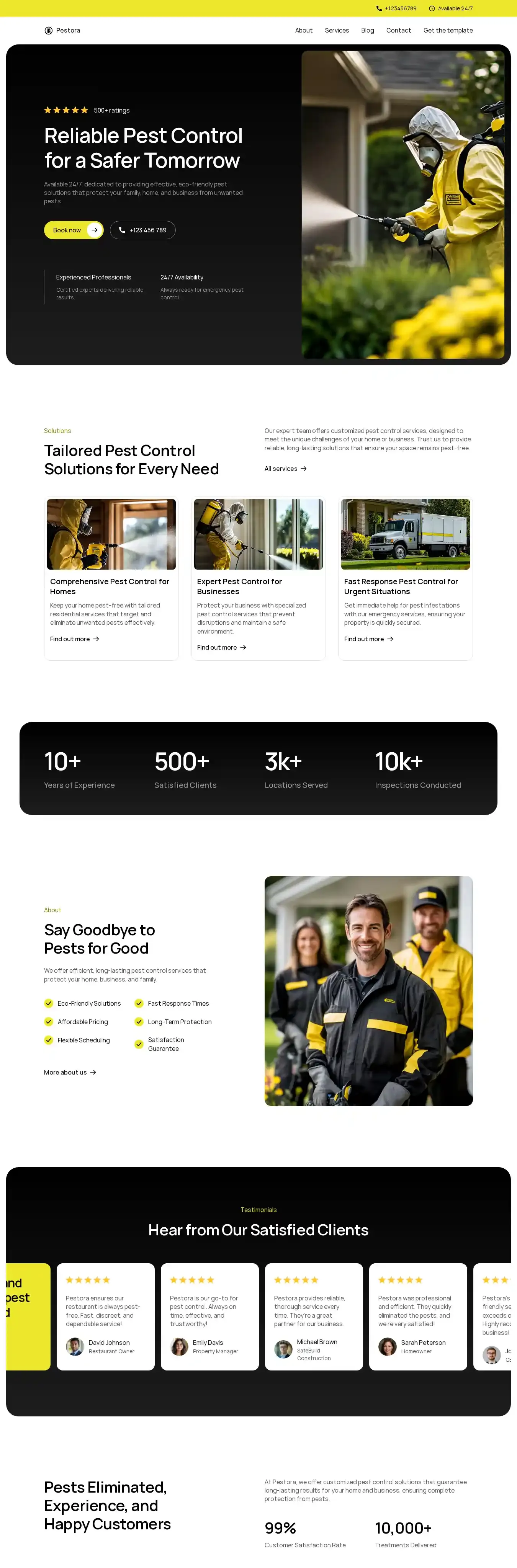 Pestora home page on desktop