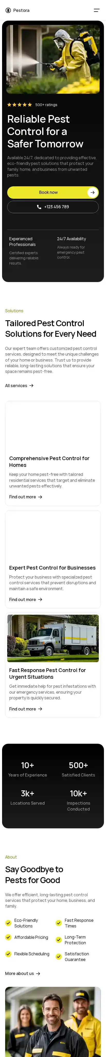 Pestora home page on mobile