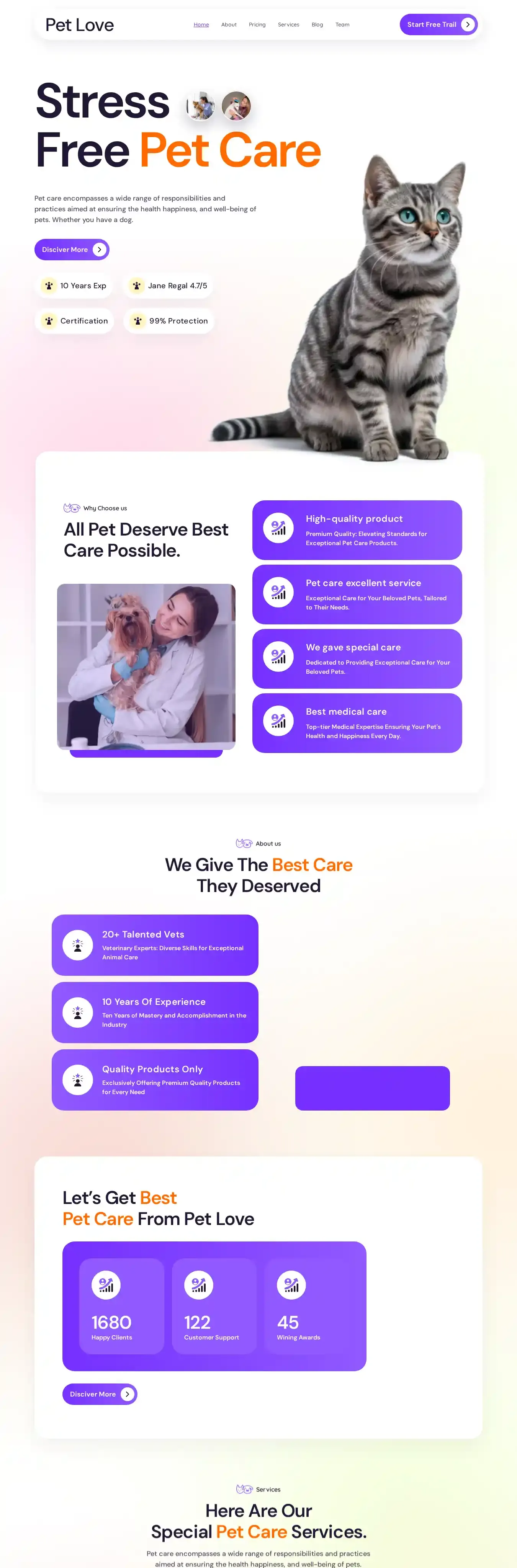 Pet Love home page on desktop