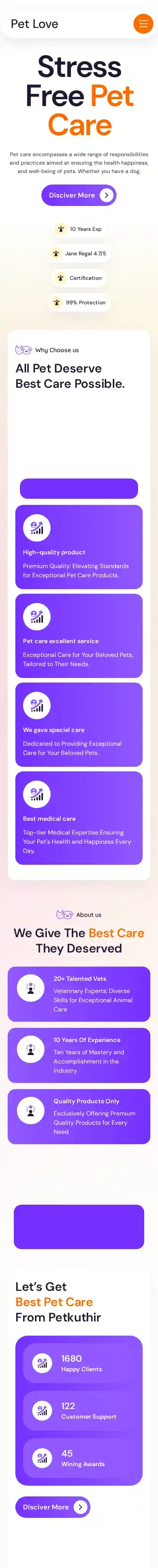 Pet Love home page on mobile