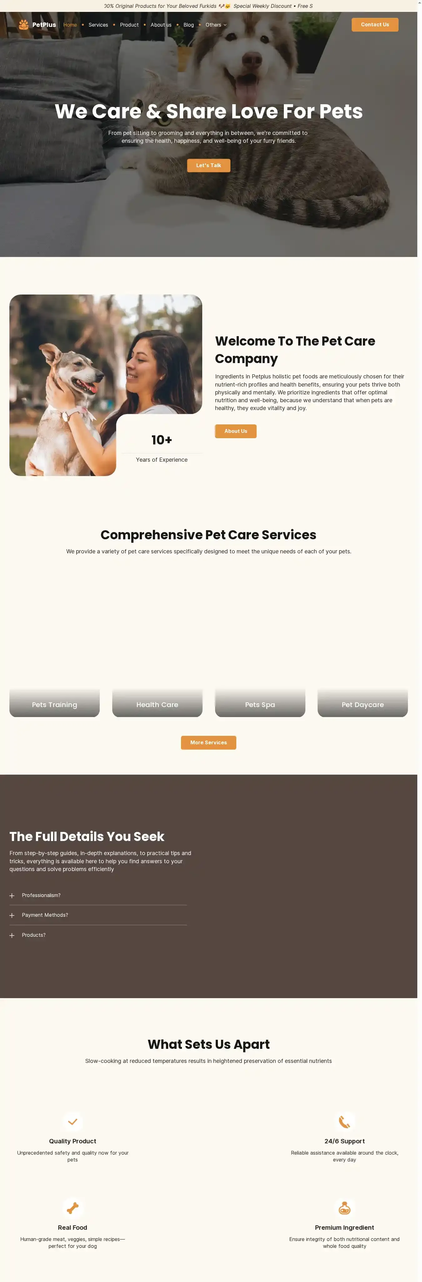 Pet Plus home page on desktop
