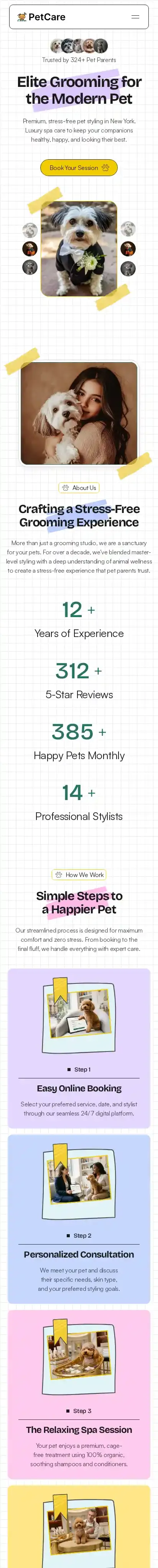 Petcare home page on mobile