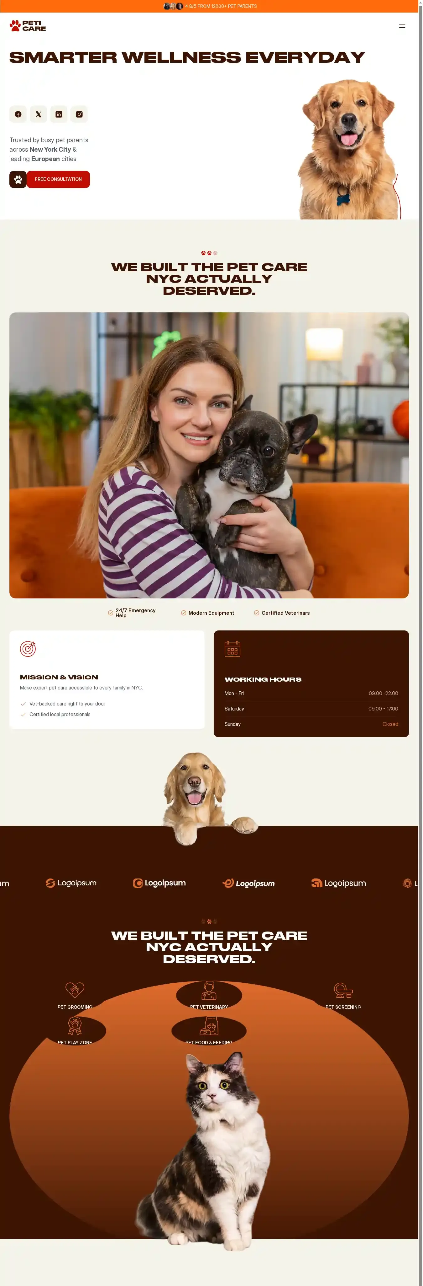 Peticare home page on desktop