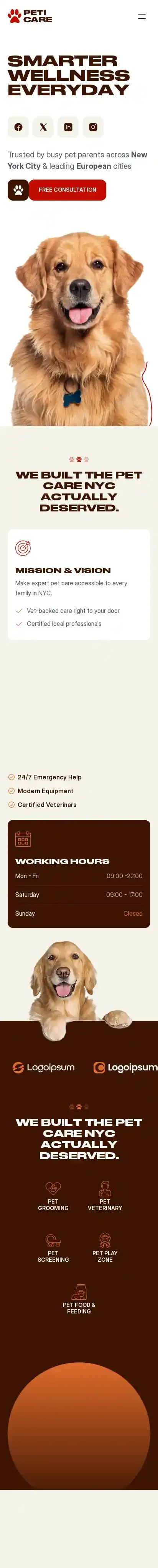 Peticare home page on mobile