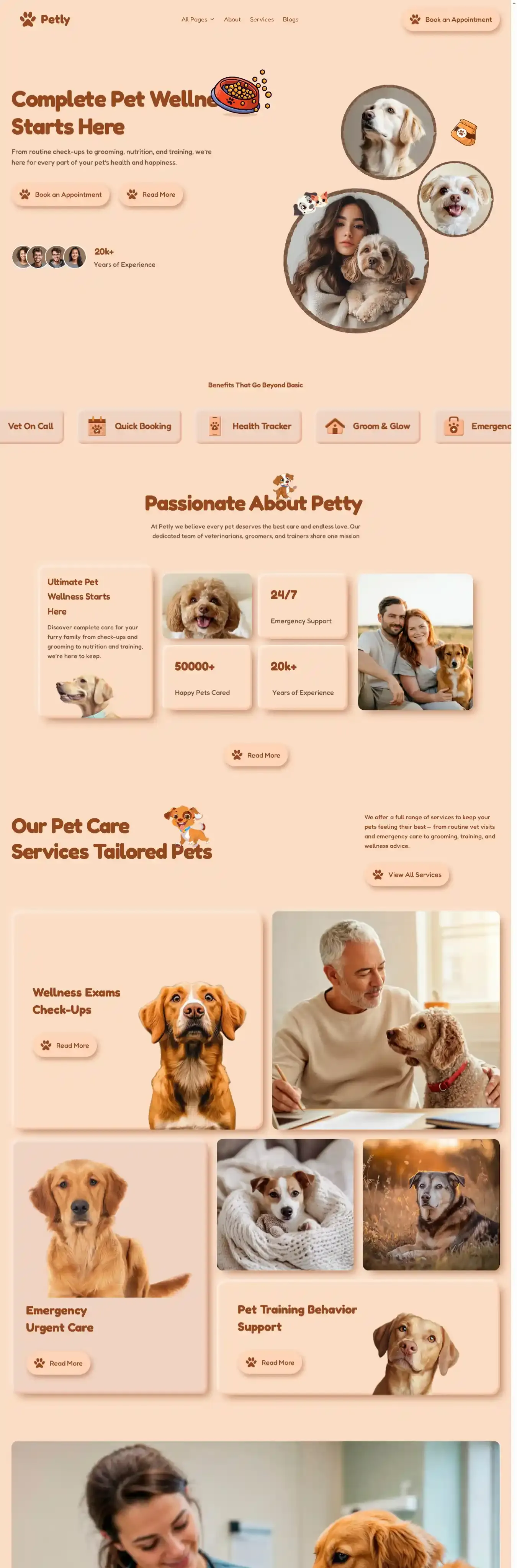 Petly home page on desktop