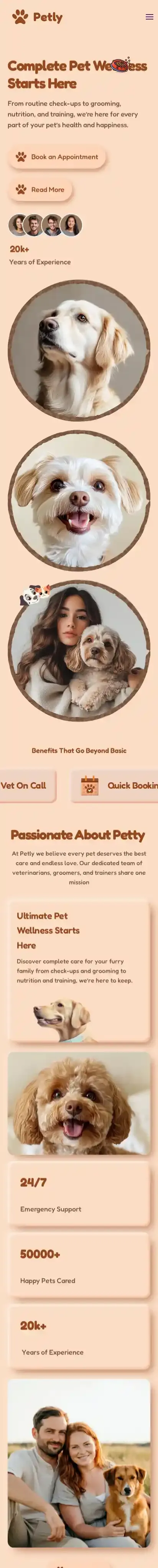 Petly home page on mobile