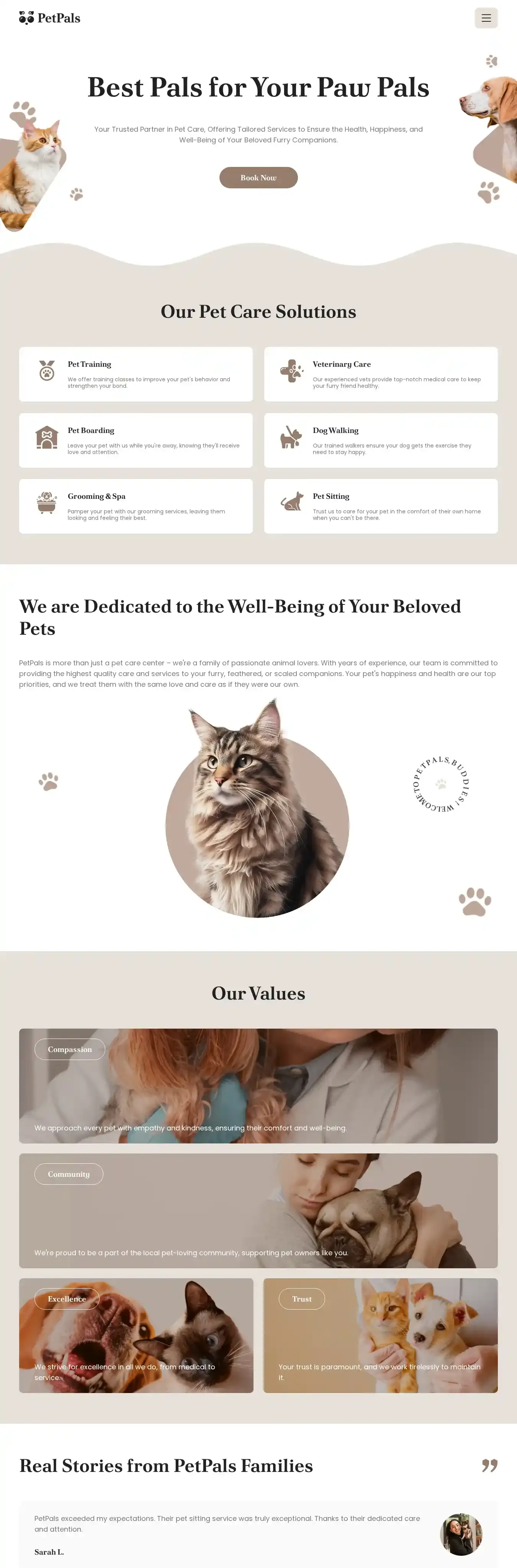 Petpals home page on desktop