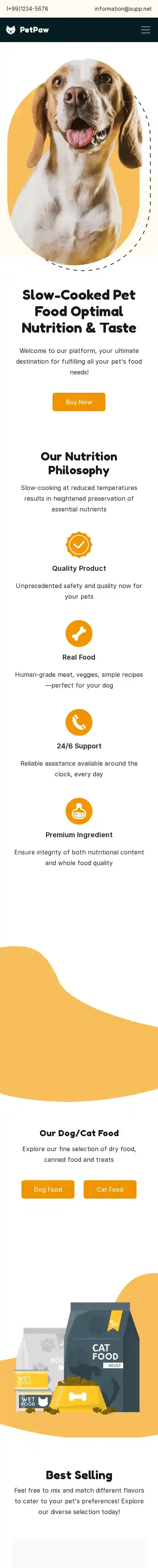 PetPaw home page on mobile