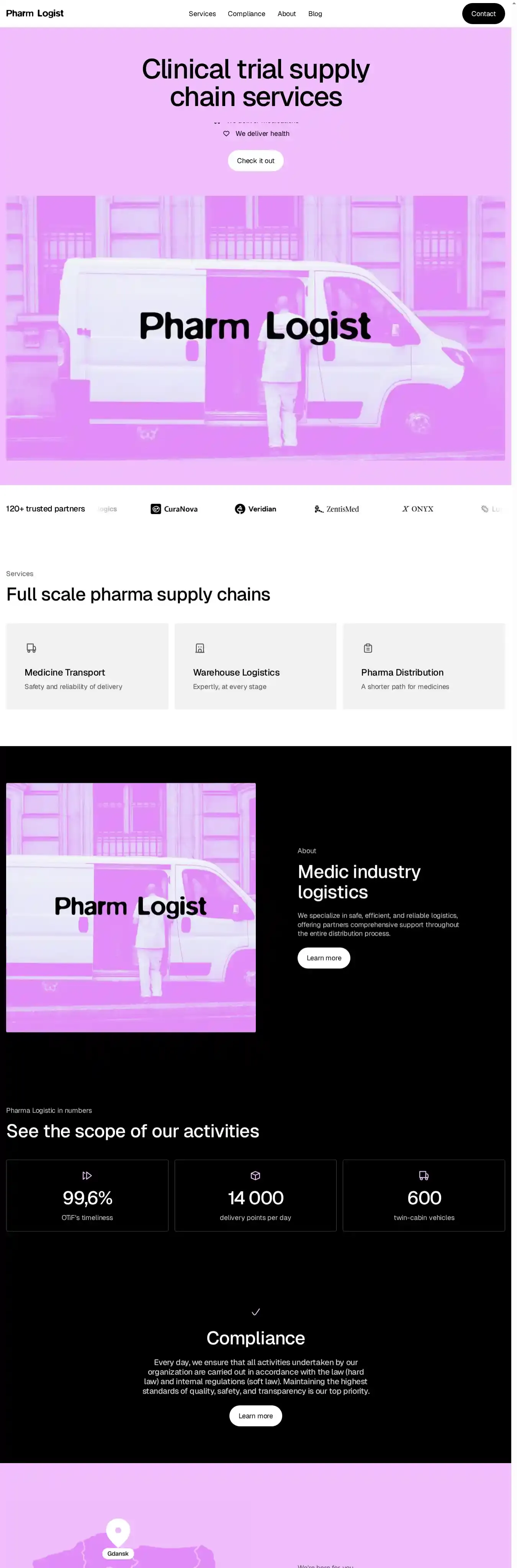 Pharm Logist home page on desktop