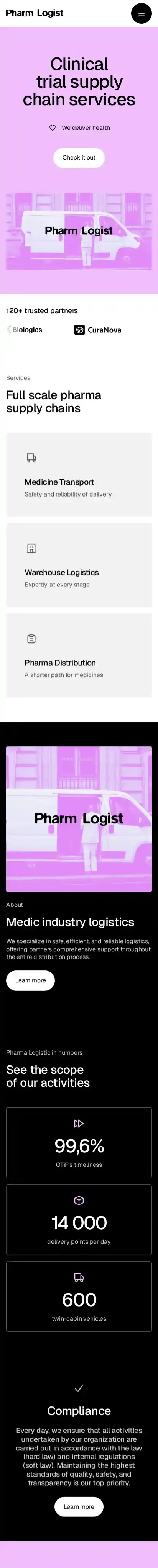 Pharm Logist home page on mobile