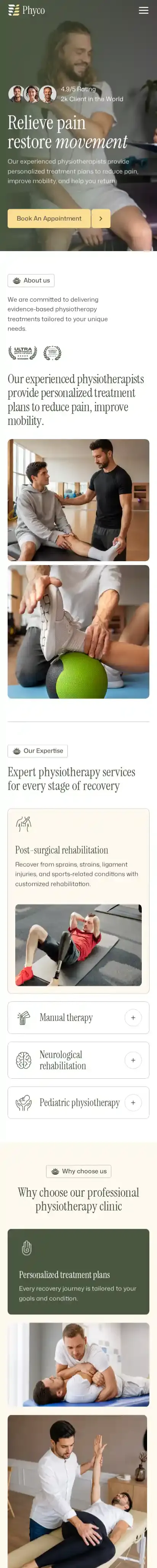 Phyco home page on mobile
