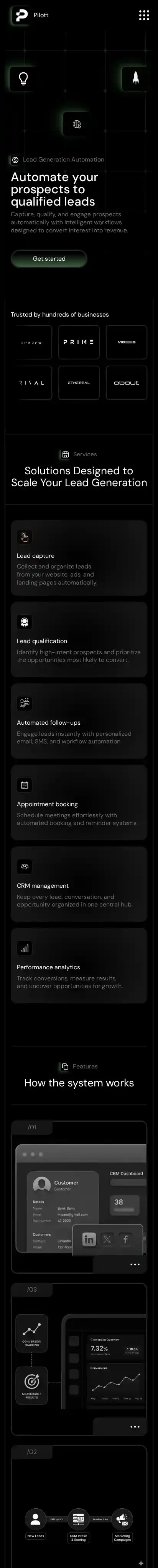 Pilott home page on mobile