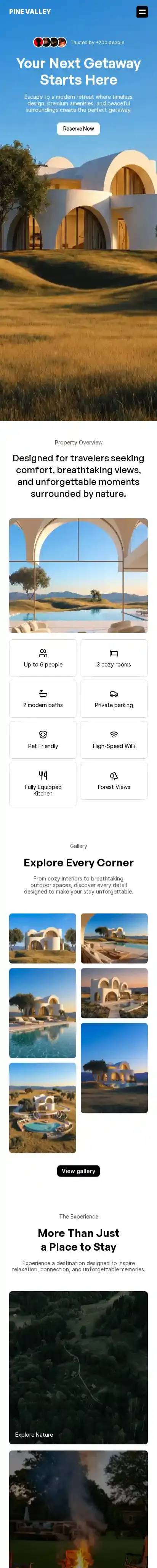Pine Valley home page on mobile