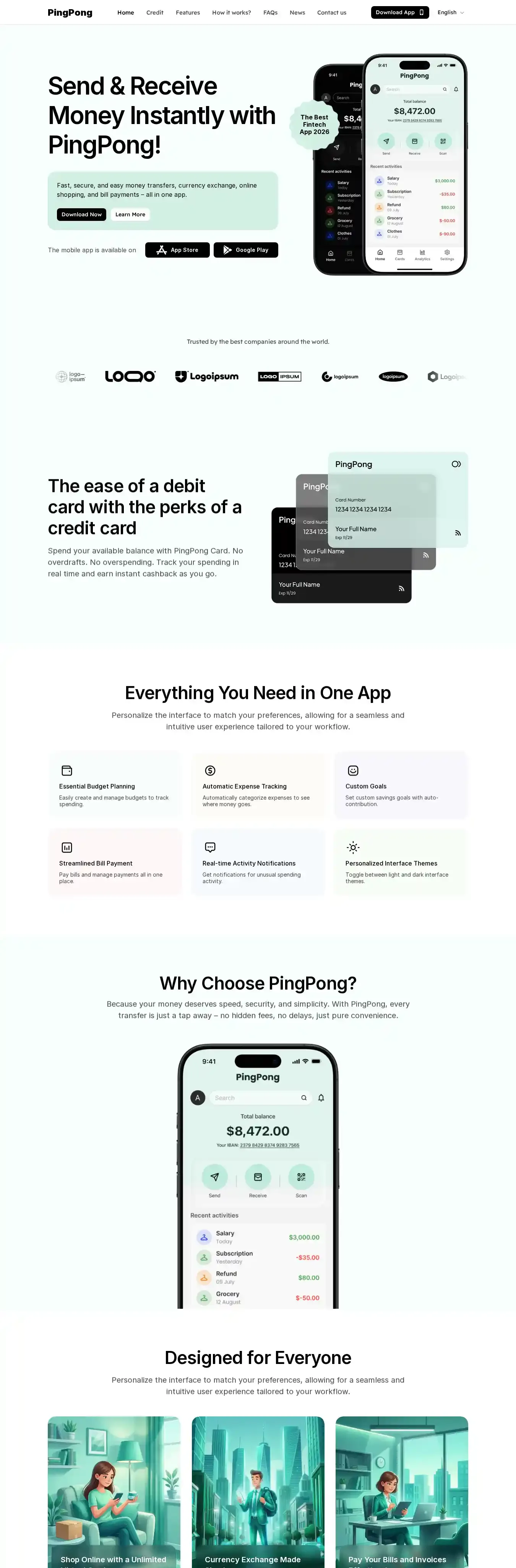 PingPong App home page on desktop
