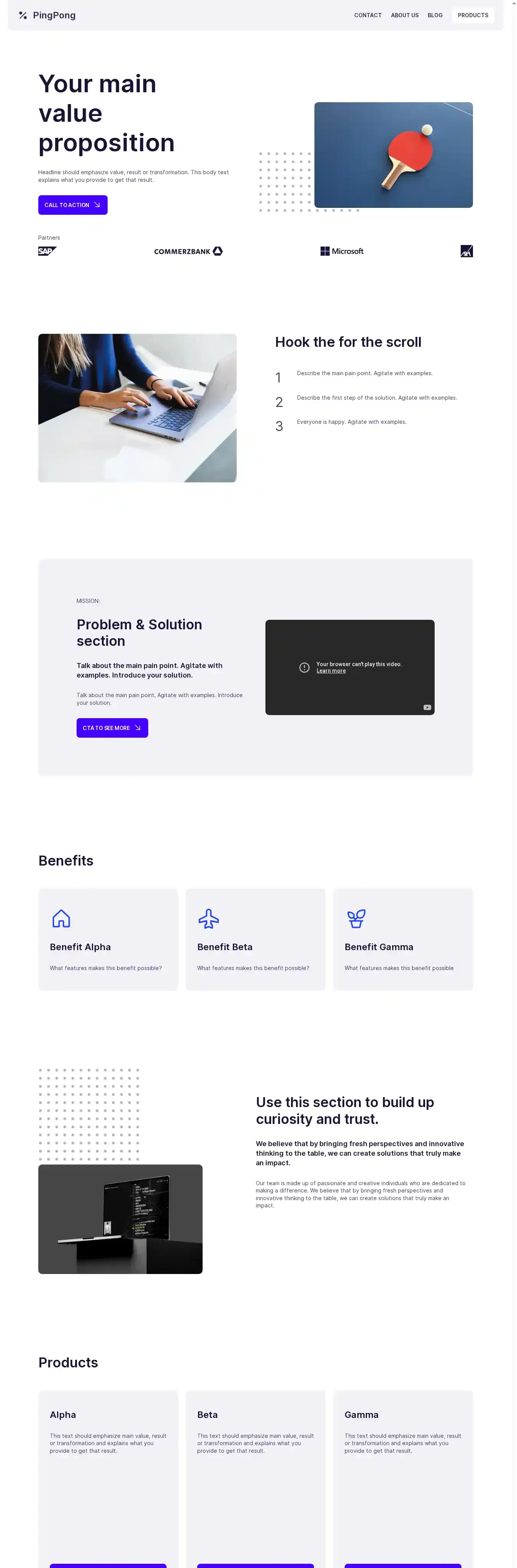 PingPong home page on desktop