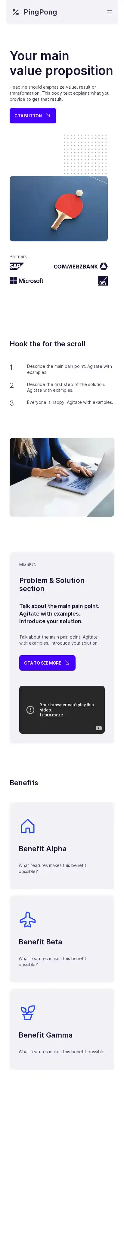 PingPong home page on mobile