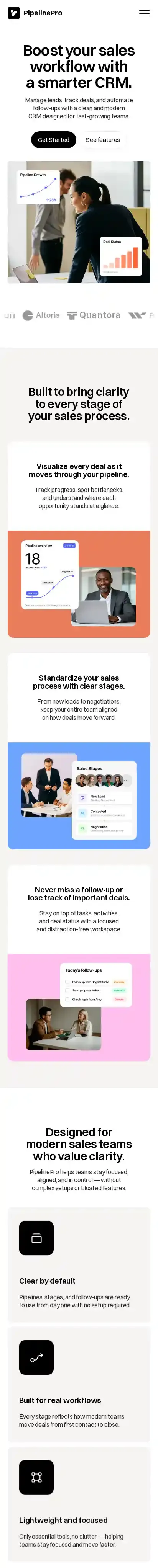 PipelinePro home page on mobile