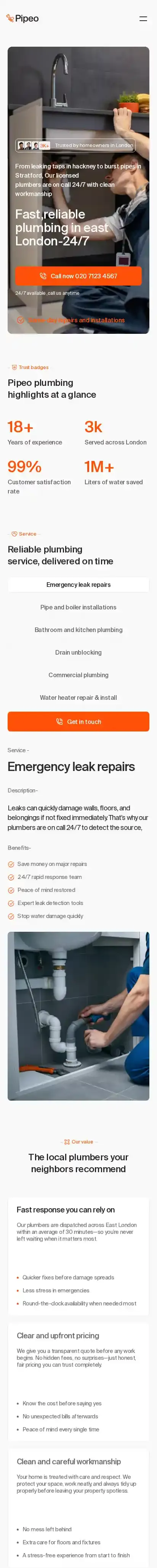 Pipeo home page on mobile