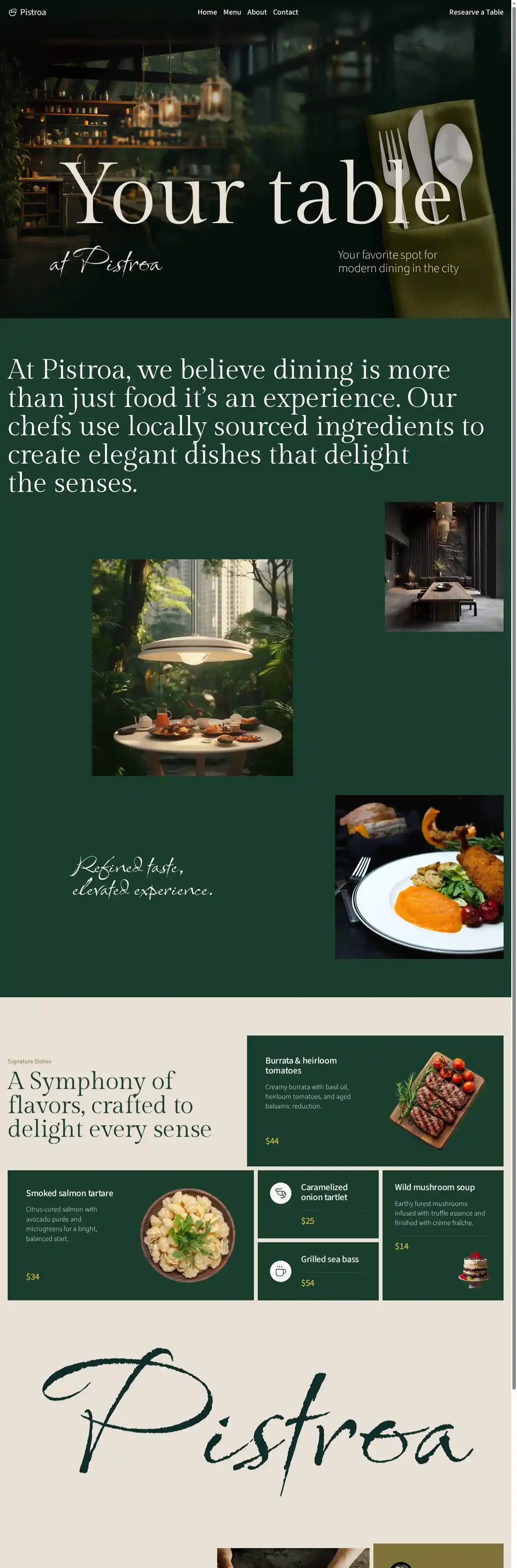 Pistora home page on desktop