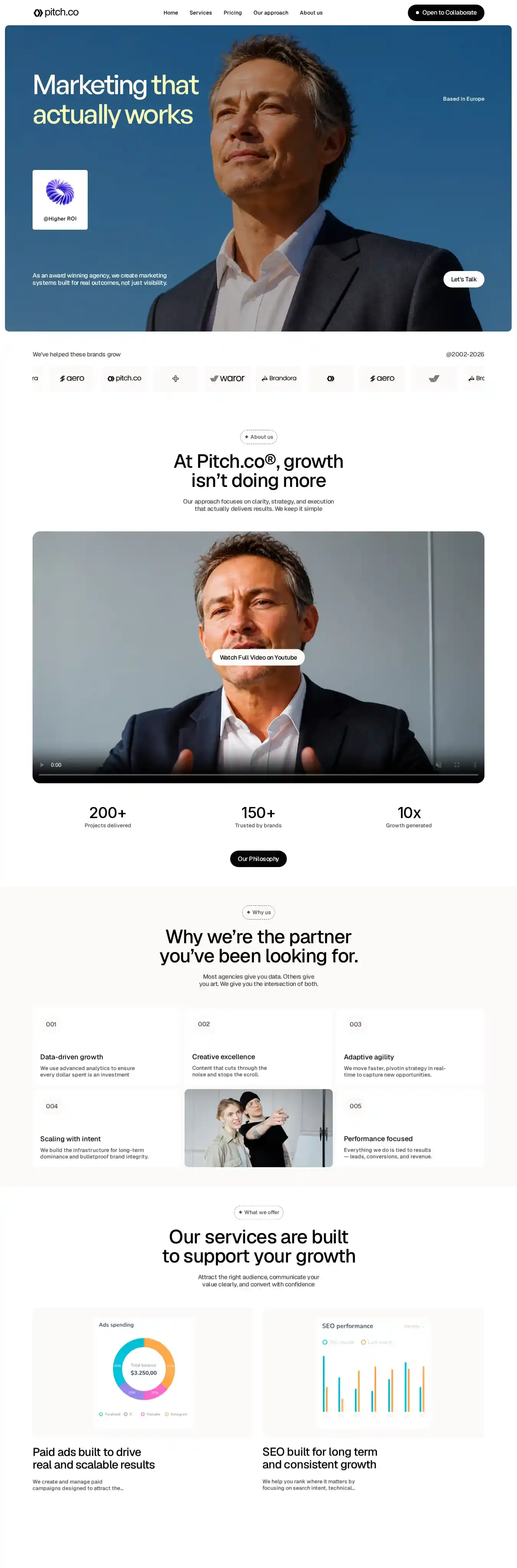PitchCo home page on desktop