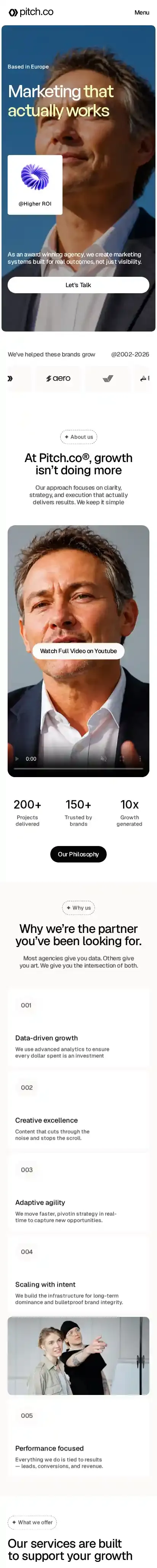 PitchCo home page on mobile
