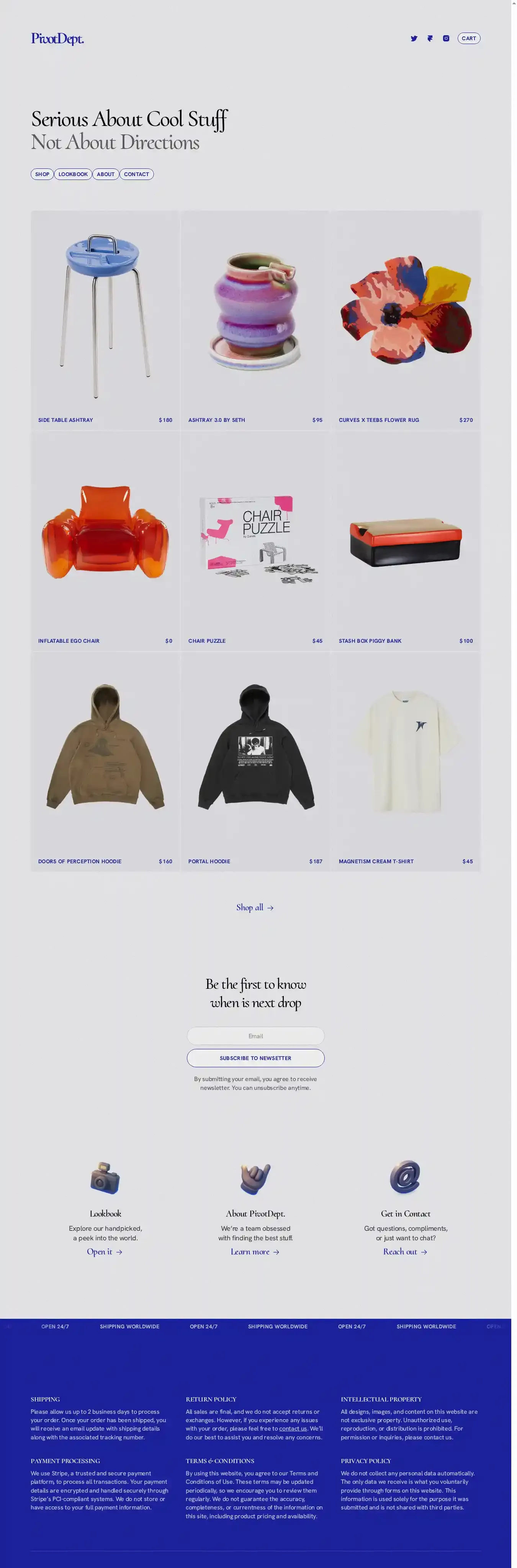 PivotDept. home page on desktop