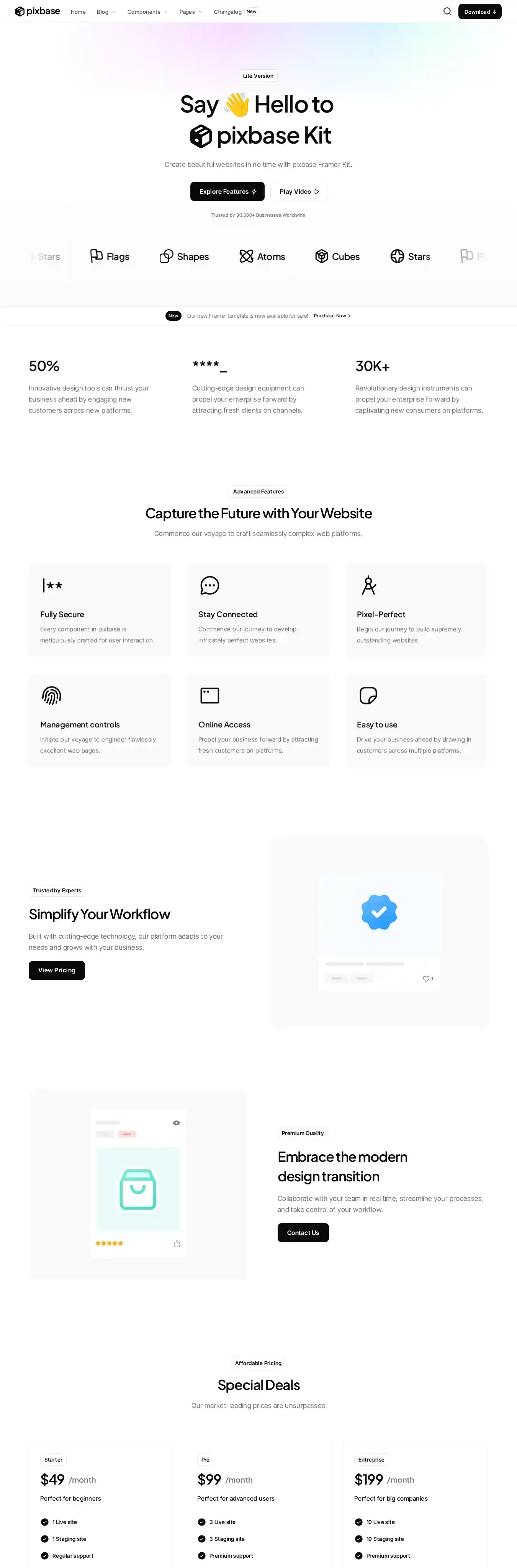 Pixbase home page on desktop