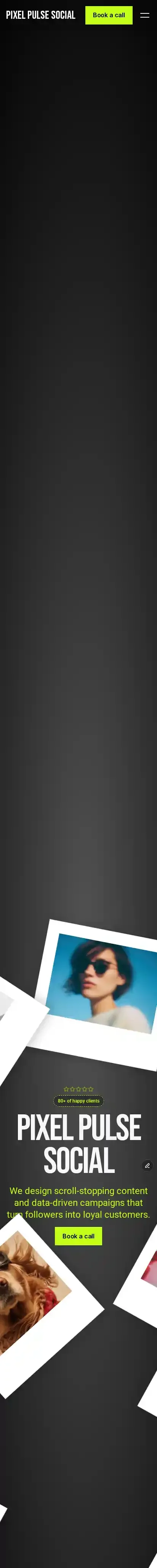 Pixel Pulse Social home page on mobile