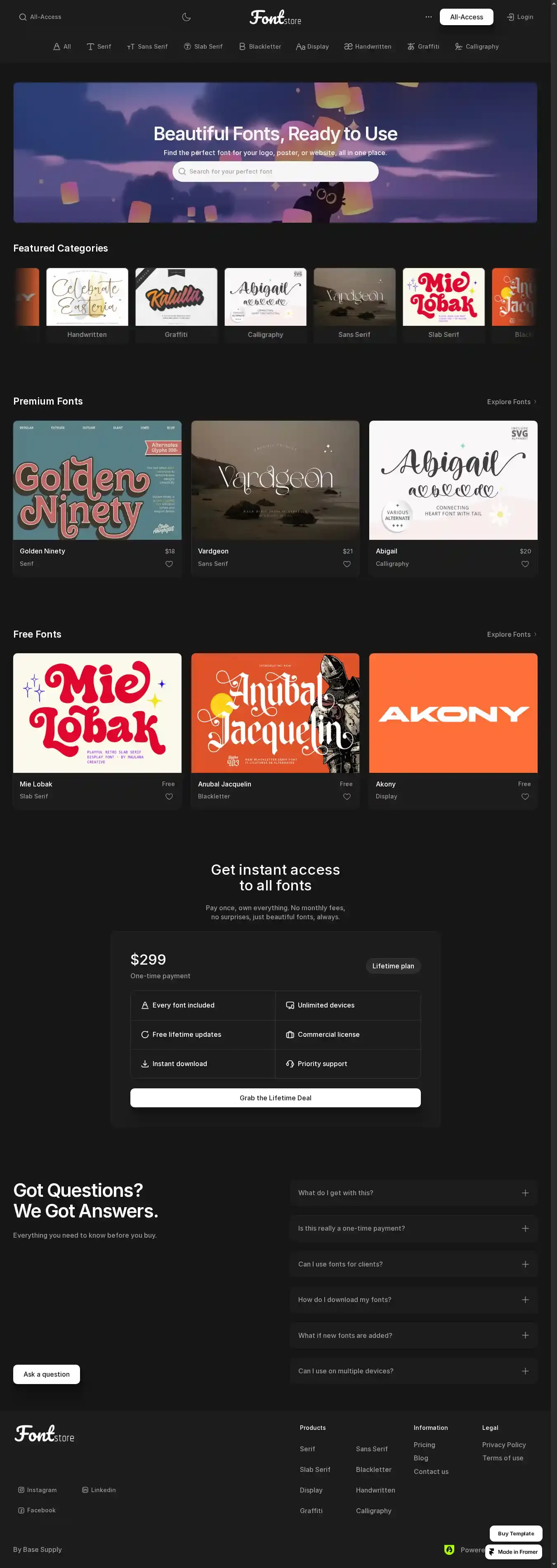 Font Store home page on desktop