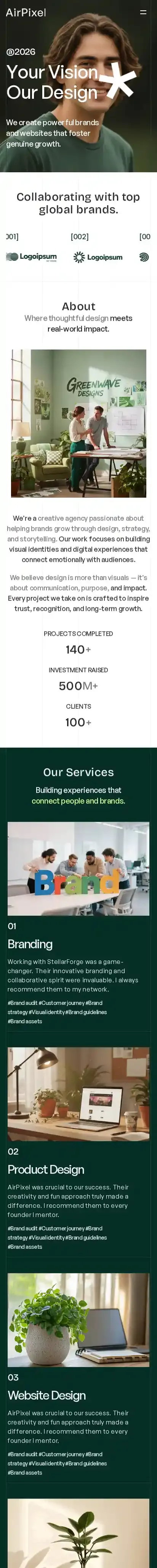 Pixel X home page on mobile
