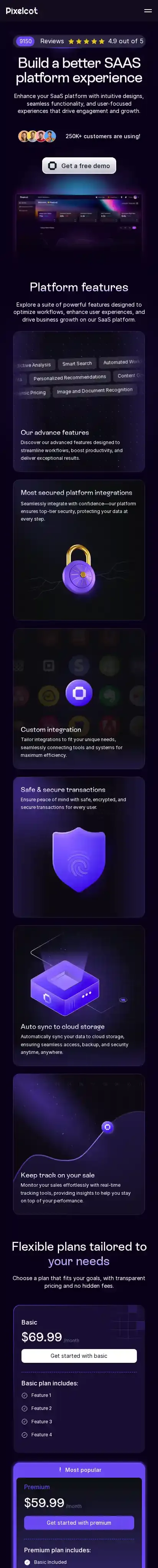 Pixelcot home page on mobile
