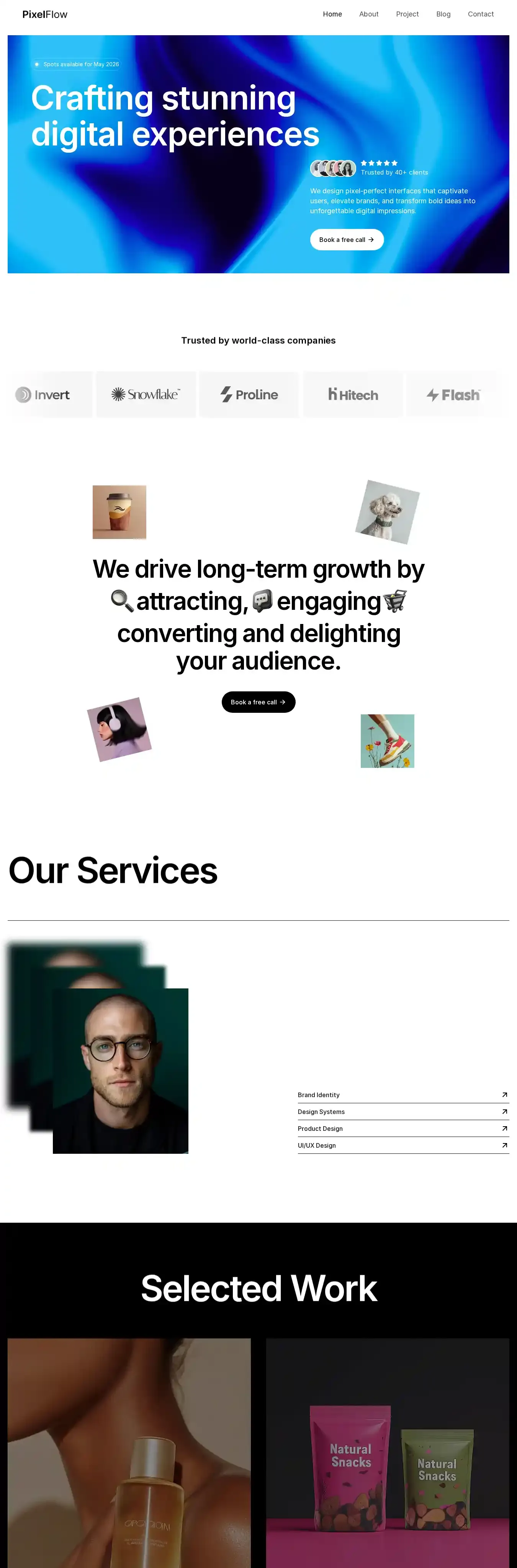 Pixelflow home page on desktop