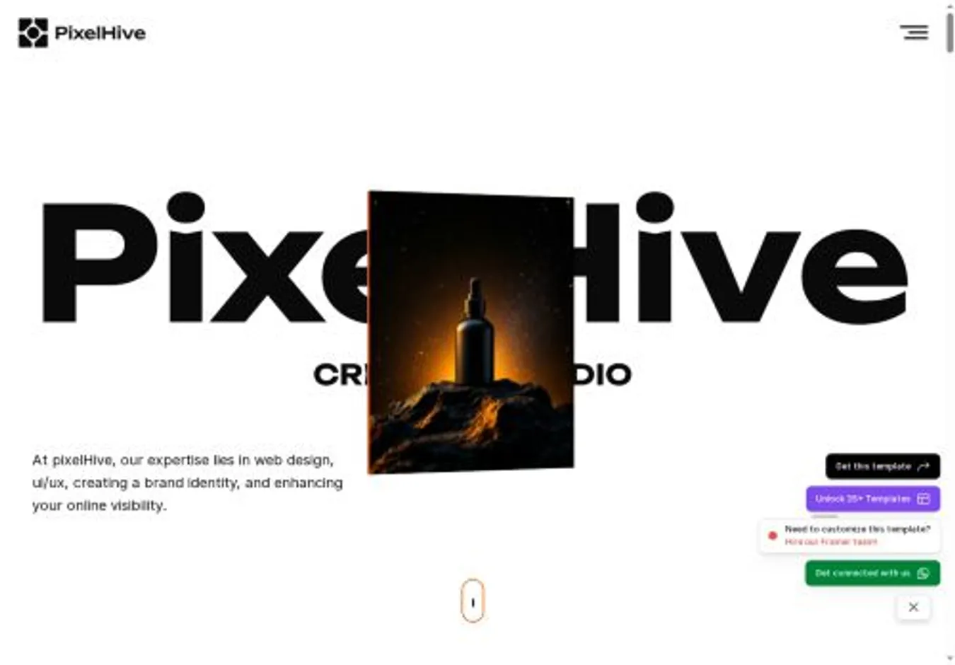 PixelHive home page on desktop
