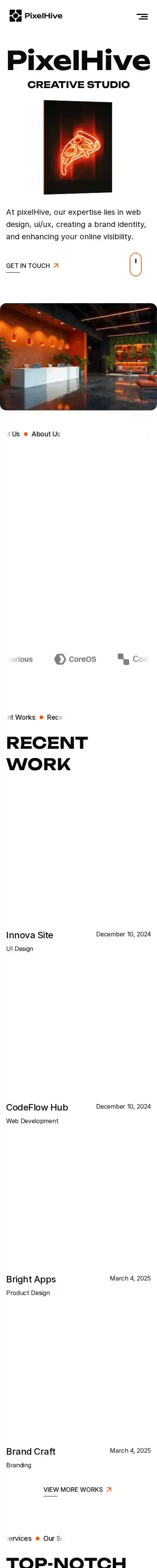 PixelHive home page on mobile