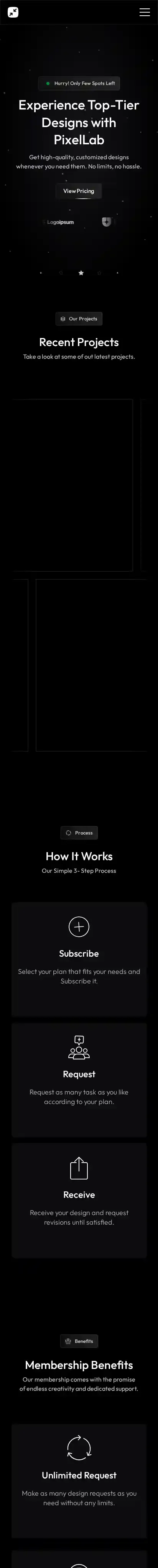 PixelLab home page on mobile