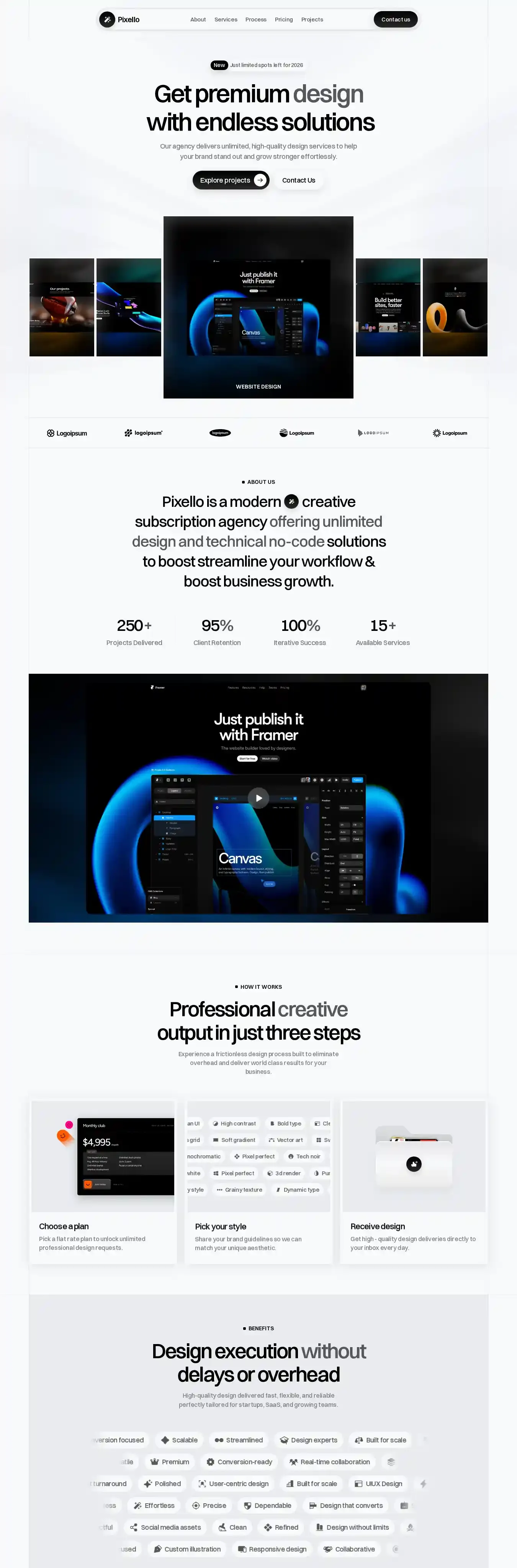 Pixello home page on desktop