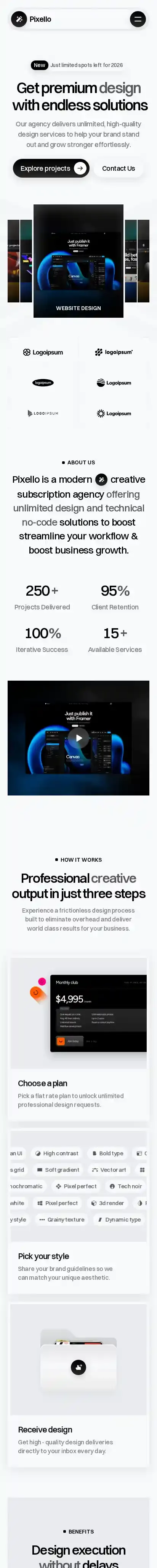 Pixello home page on mobile