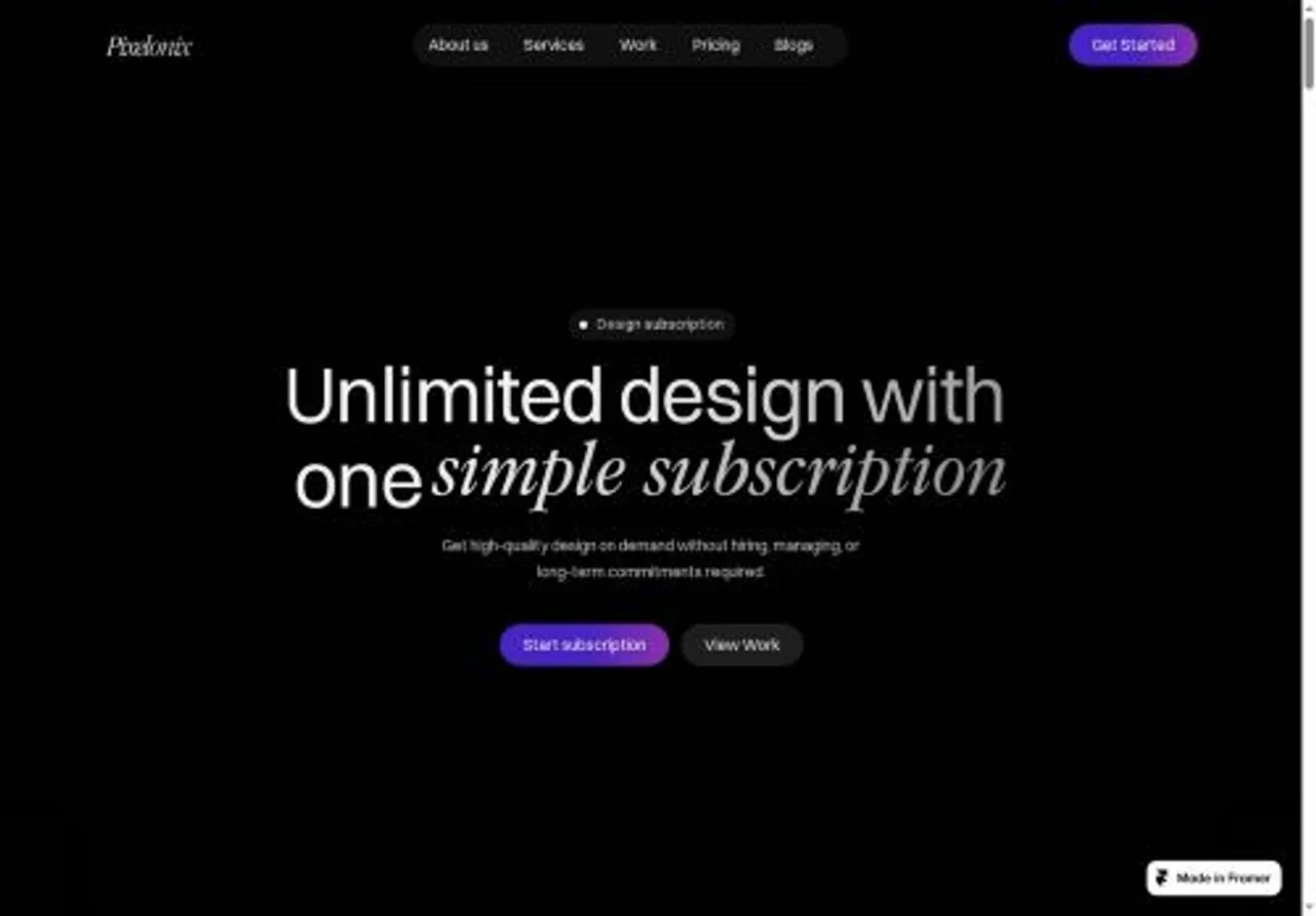 Pixelonix home page on desktop