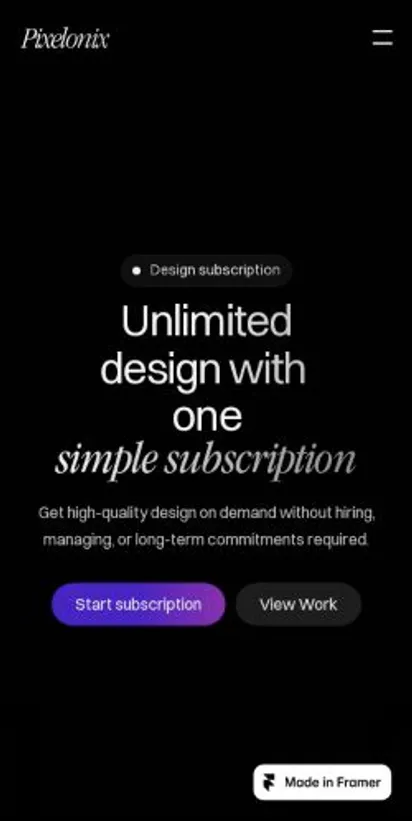 Pixelonix home page on mobile