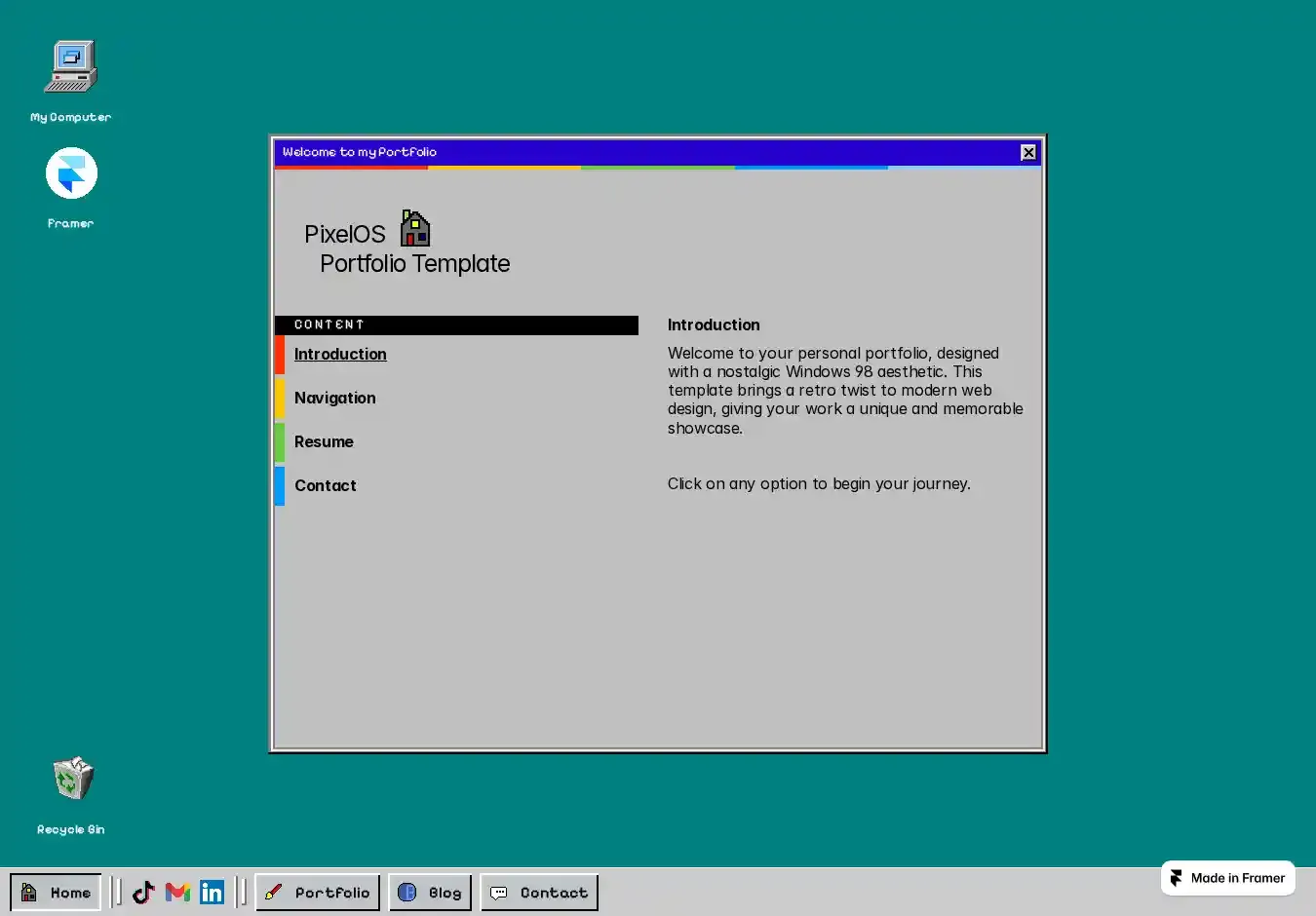 PixelOS home page on desktop