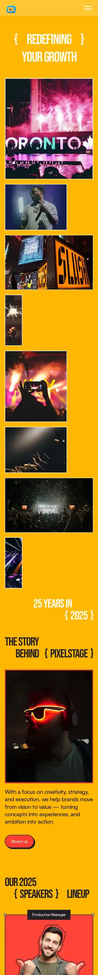 PixelStage home page on mobile