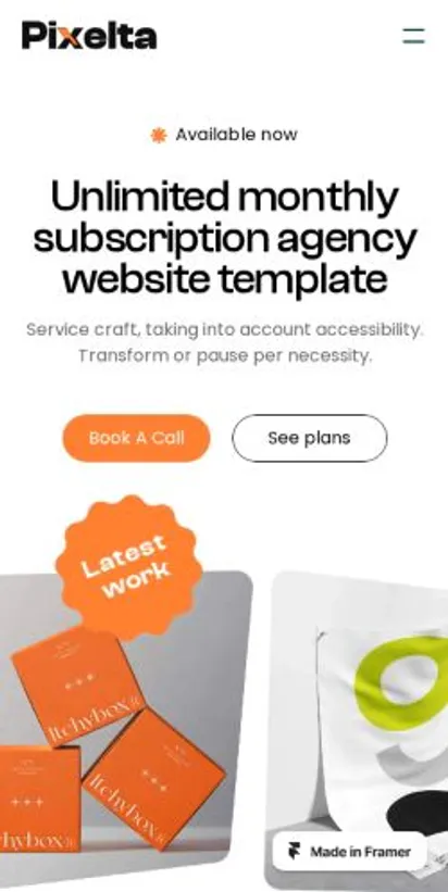 Pixelta home page on mobile