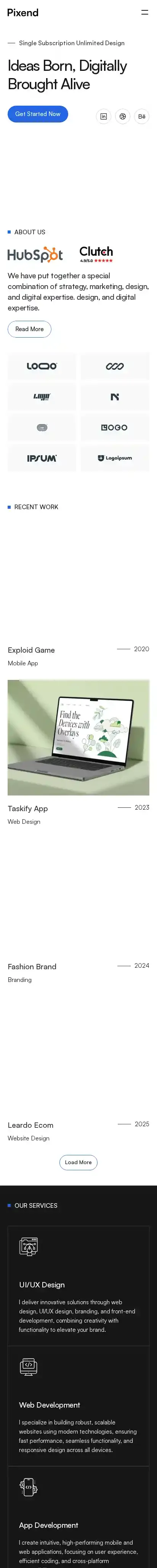 Pixend home page on mobile