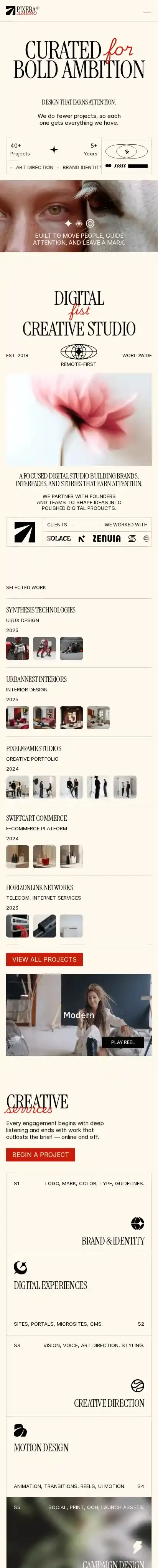 Pixera home page on mobile